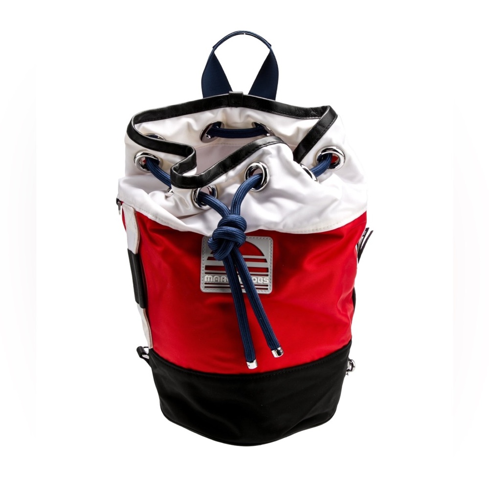 Marc Jacobs Red White Black Unisex Sport Nylon Bucket Sling Duffle Backpack NEW